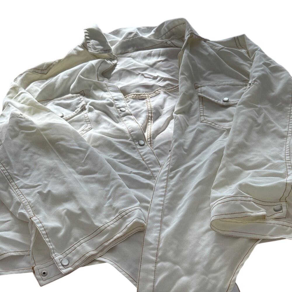 White Denim Button Up Jacket Womens Lightweight Western Style